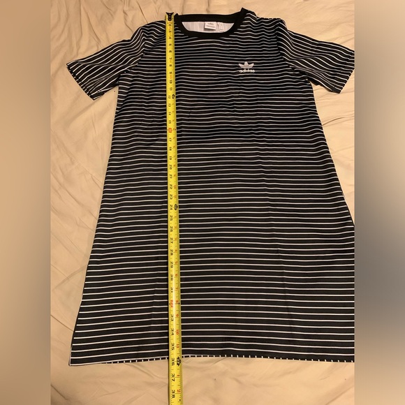 ✨⚡️💥Adidas Trefoil Originals Satin Black White Striped Tee Dress - Picture 6 of 15